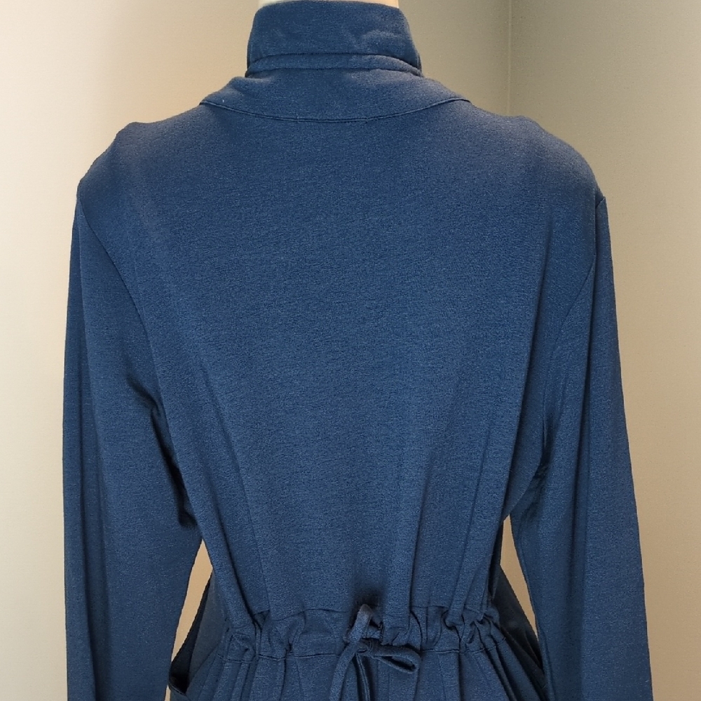Chalet Blue Jersey Knit Snap Button Front Drawstring Back Longsleeve Dress Small - Picture 11 of 17
